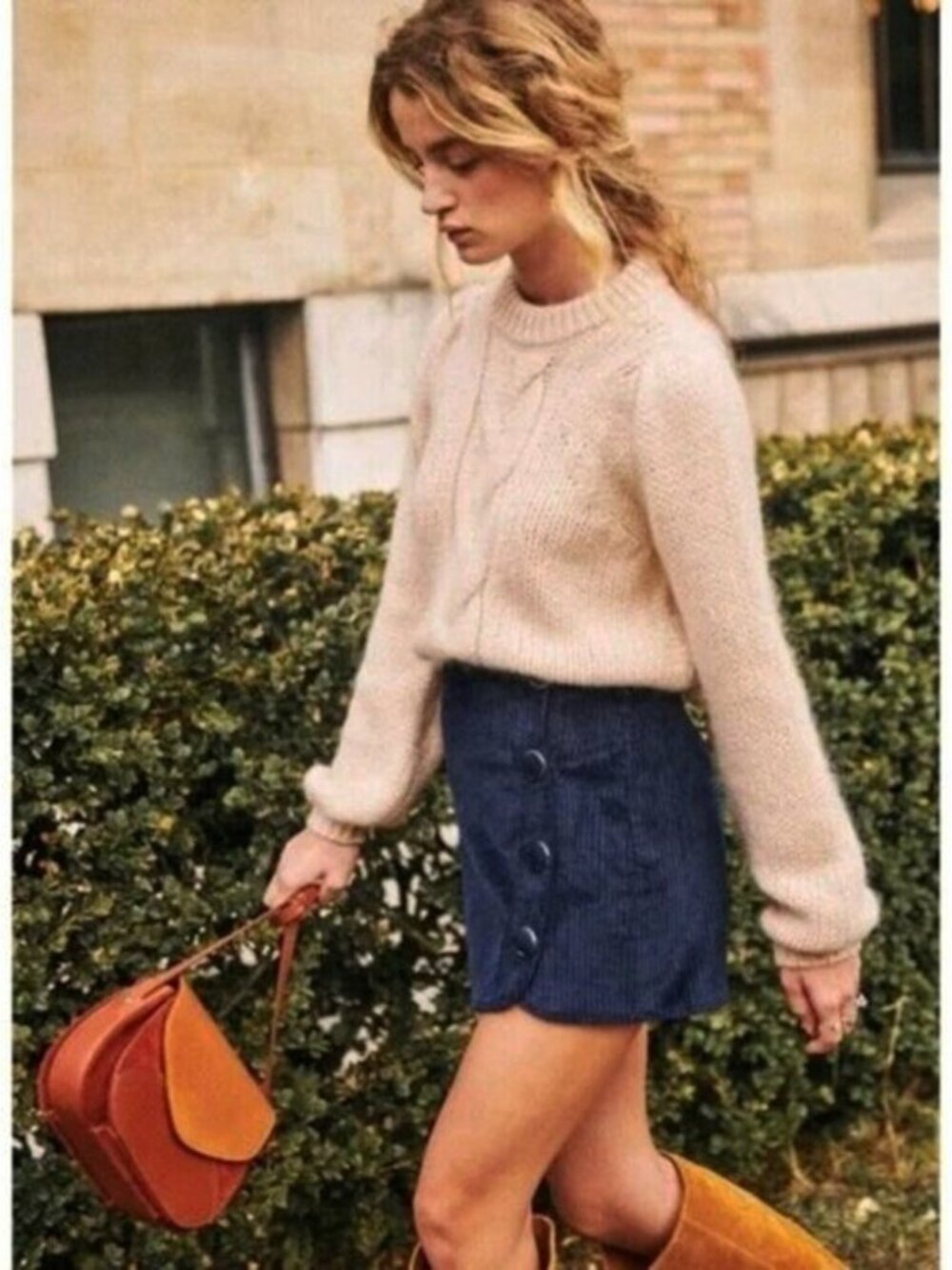 EUC Sezane Serena Mohair Cable Knit Puff Sleeve Sweater Ecru XS